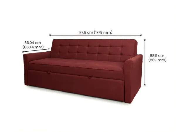 Zenith Sofa Cum Bed in Rustic Ruby